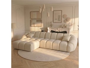 Canapé bulle angle gauche en tissu chenille et bois renforcé beige - serena - morphea