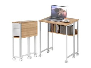 Bureau pliable, transformable en table d'appoint, étagère ouverte, naturel