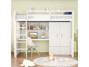 Lit mezzanine 90x200 cm <strong>MEULVA</strong>  <strong></strong> coloris blanc
