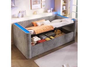 Lit banquette tcqpz 90 x 200 cm avec led et rangement hydraulique en velours gris