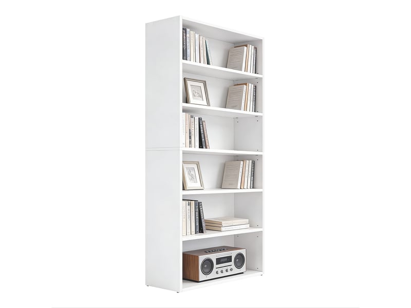  Étagère avec 6 niveaux, bibliothèque, pour bureau à domicile, chambre, salon, bureau, blanc  - Conforama A
