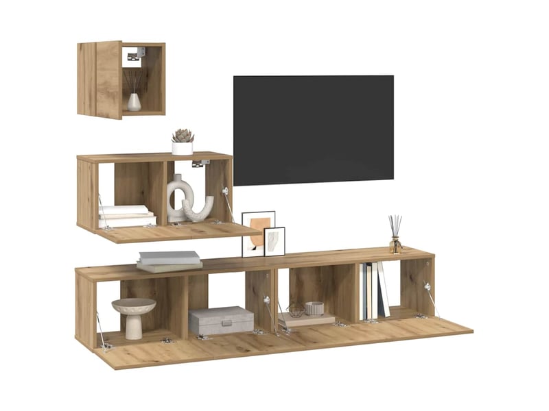  Ensemble meuble tv - banc tv - meuble de rangement 4 pcs chêne artisanal bois d'ingénierie  - Conforama C