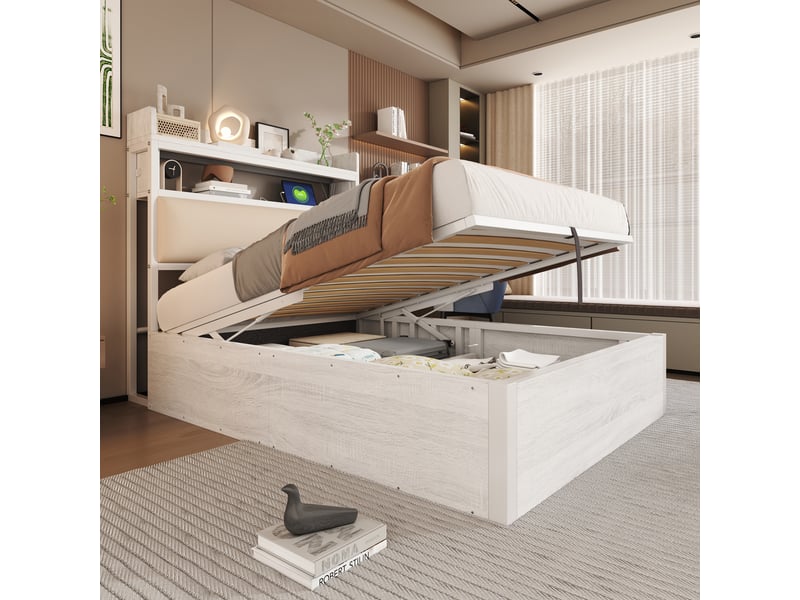 Lit coffre 90x200cm coloris blanc lit adulte blanc - Conforama E