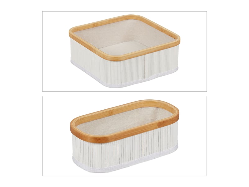  Lot de 3 paniers de rangement empilables salle de bain design décoratif 35 x 25 x 25 cm en bambou blanc 13_0011703  - Conforama B