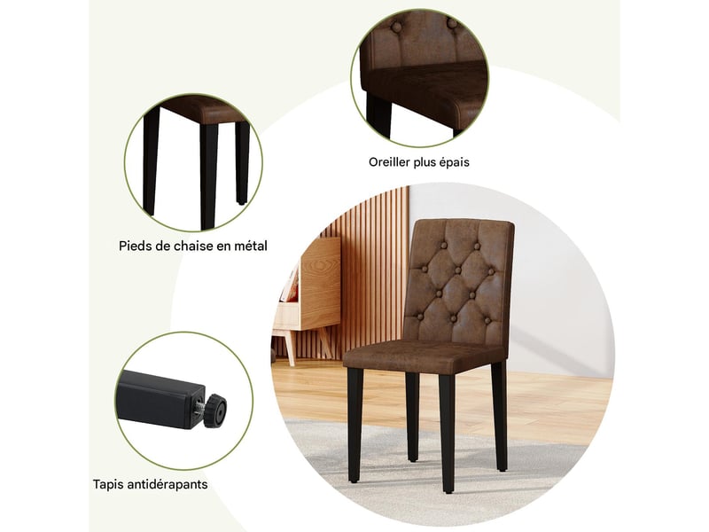  Lot de 4 chaises de salle à manger en tissu brun, pieds en métal noir W3658P405579 - Conforama E