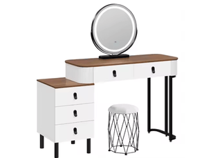 Coiffeuse 5 tiroir(s) Miroir LED intégrée avec 1 tabouret(s) inclu(s)  LPOSPI   coloris bicolore