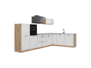 Vicco cuisine en angle, blanc campagnechêne doré, 347 x cm plan de travail marbre