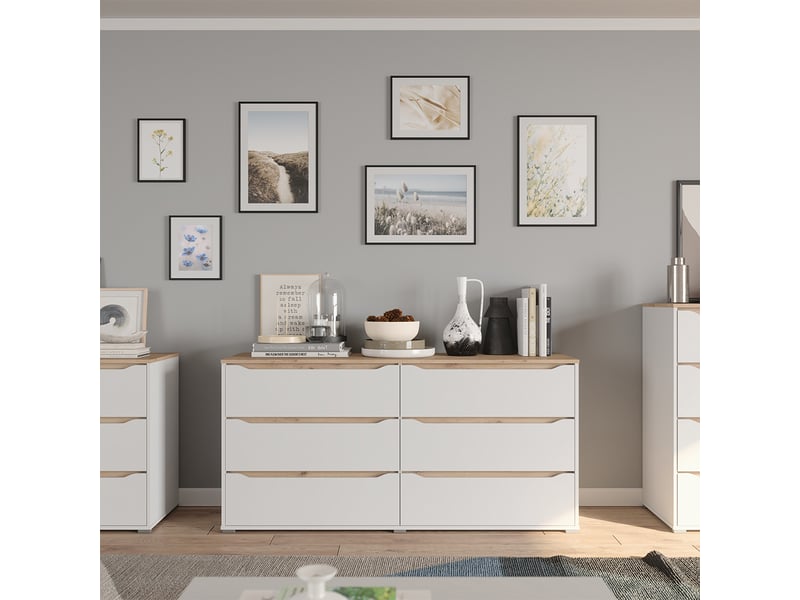  Vicco commode avec tiroirs, blancchêne artisan, 160x76.6cm  - Conforama C