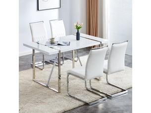 Chaise salle à manger moderne lot de 4, modèle stripe blanc, pu cuir, dossier haut rembourré