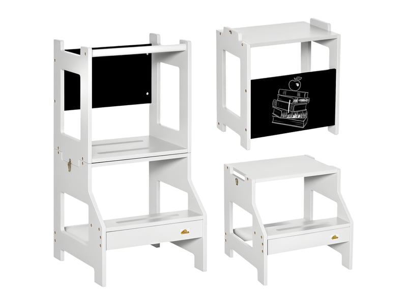  Tour d'apprentissage 2 en 1 convertible en bureau avec tableau blanc et barre de sécurité 42 x 44 x 86 cm gris  - Conforama A