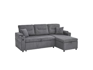Canapé d'angle convertible 3 places – canapé-lit en velours côtelé avec méridienne coffre, tiroir-lit, porte-gobelets, usb type-c, rangement intégré – gris anthracite