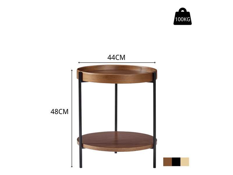  Table basse ronde avec 2 plateaux, table d'appoint assortie, structure ouverte en bois et métal, noyer - uvrion  - Conforama E