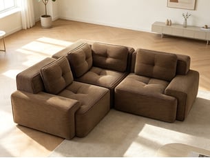 Canapé modulable combinable sans cadre, assise profonde en velours côtelé, salon ou bureau, 69 × 206 × 206 cm, marron