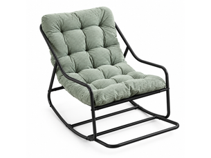 Fauteuil à bascule noir avec coussin vert clair épais et confortable