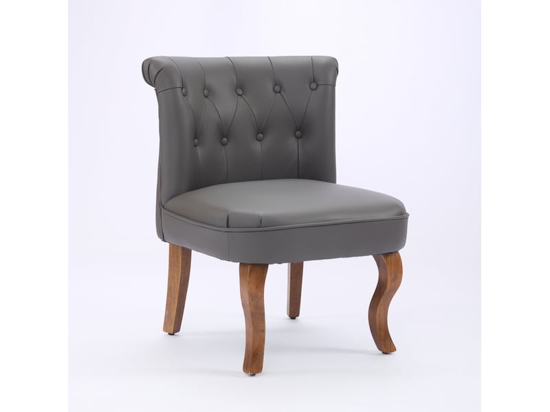  Chaise de salle à manger rembourrée avec dossier capitonné et pieds en bois massif, cuir de vachette gris  - Conforama A