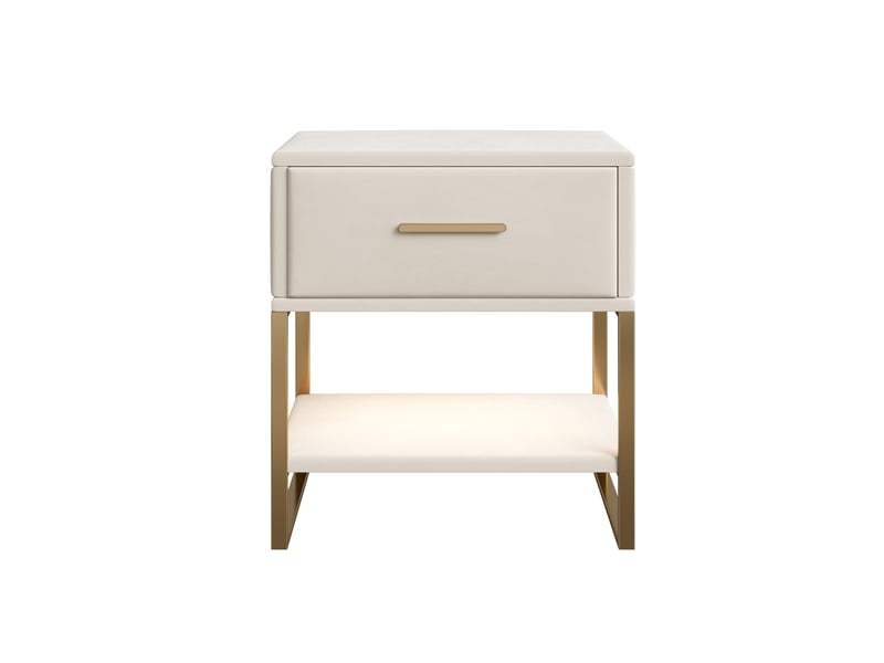  Lot de 2 tables de chevet 40x31x50cm avec tiroir et led rgb, bout de canapé en tissu et métal, design moderne luxe, beige  - Conforama A
