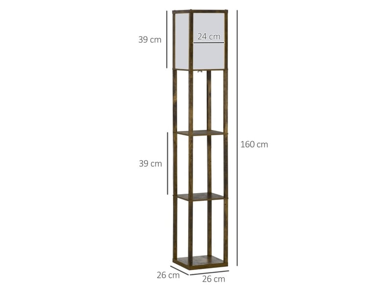  Lampadaire avec rangements 26x26x160 cm e27 bois brun rustique  - Conforama C