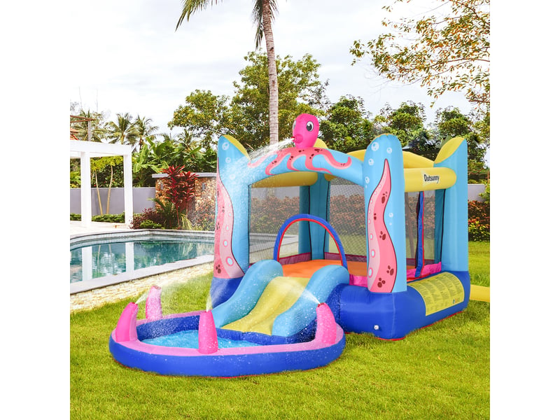  Château gonflable autogonflant comprenant un gonfleur, des patchs, 1 trampoline, 1 bassin d'eau, 1 toboggan, 360 x 175 x 180 cm  - Conforama D