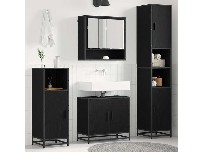  Ensemble de mobilier de salle de bain 3 pièces chêne noir cf64463  - Conforama B