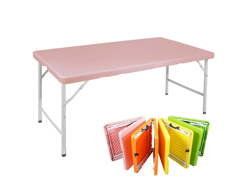  Table pliante 125x61 cm réglable en hauteur avec poignée rose  - Conforama A
