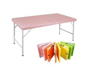 Table pliante 125x61 cm réglable en hauteur avec poignée rose