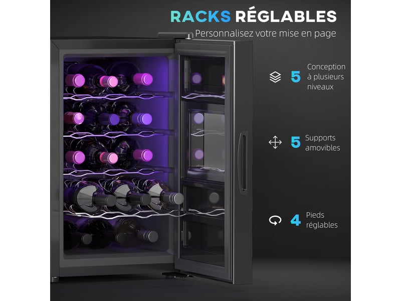  Cave à vin, 15 bouteilles, 39l, réfrigérateur pour boissons, température réglable 8-18℃, éclairage led  - Conforama R