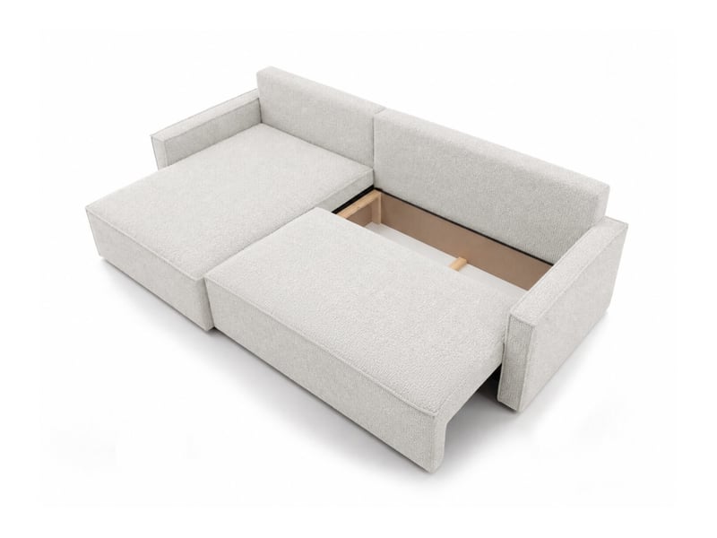  Farah - canapé d'angle max réversible et convertible 5 places accoudoirs slim en tissu bouclettes texturées  - Conforama D
