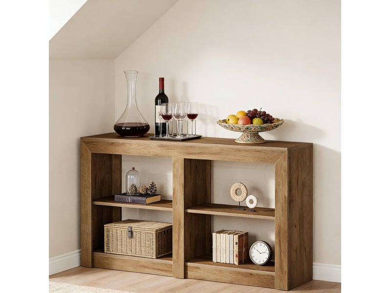  Console d'entrée à 3 niveaux ouverts avec étagère divisée, style rustique, pour salon et entrée, en mdf marron  - Conforama A