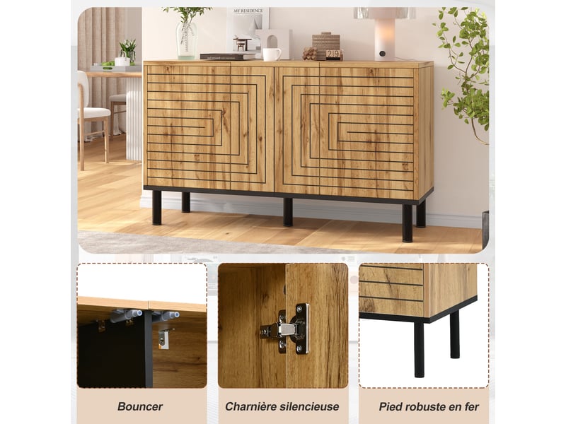  Buffet effet bois design geometric 3 portes 6 compartiments  - Conforama D