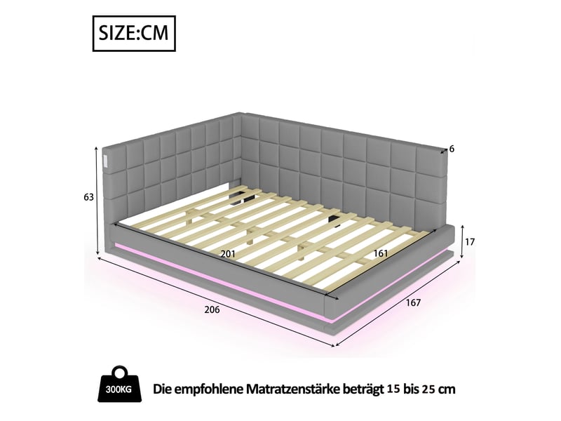  Lit banquette enfant 160 x 200 cm avec led, usb et sommier à lattes, lin, gris Fay Lum - Conforama C