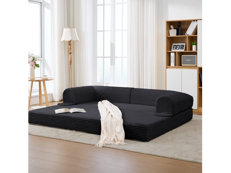  Canapé modulaire 3 places 190x78x65 cm sans cadre en bois velours côtelé noir  - Conforama C