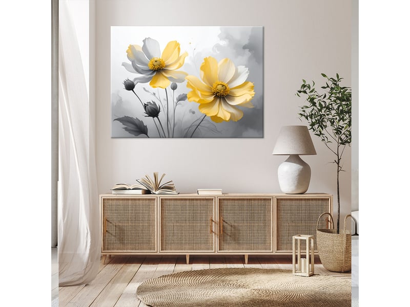  Tableau moderne, fleurs jaunes avec une lumière subtile sur un fond lumineux 100x70 1312610728 - Conforama B