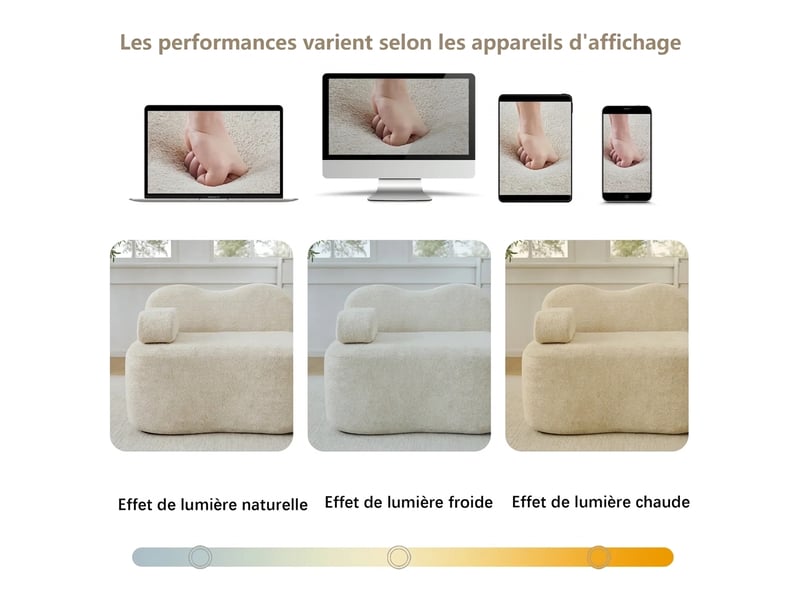  Canapé d'angle en l modulable 4 places - mousse haute densité 32d, velours beige, avec ottomane  - Conforama C
