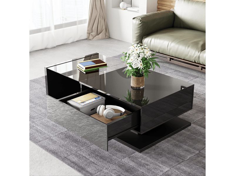  Table basse noire laquée. Tables d'appoint et tables basses en verre avec éclairage led.  - Conforama B