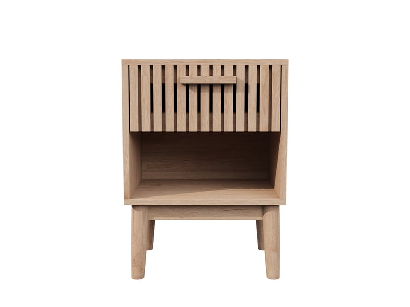 Lot de 2 tables de chevet en bois effet chêne - 40x35x55 cm - design à lattes avec 1 tiroir et 1 niche ouverte - Conforama A