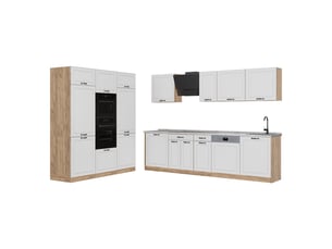 Vicco cuisine, blanc campagnechêne doré, 180cm plan de travail marbre