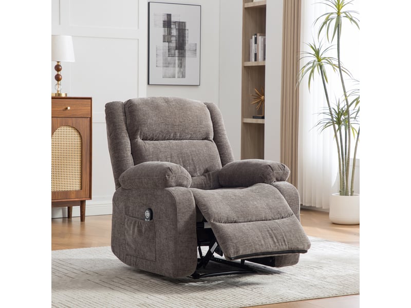  Fauteuil inclinable électrique multifonctionnel 96x96x101cm - avec assistance au maintien en hauteur - massage par vibrations - chenille - gris  - Conforama E