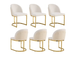 Lot de 6 chaises de salle à manger 59×52×85cm, beige et or, dossier double design, pieds métalliques lisses