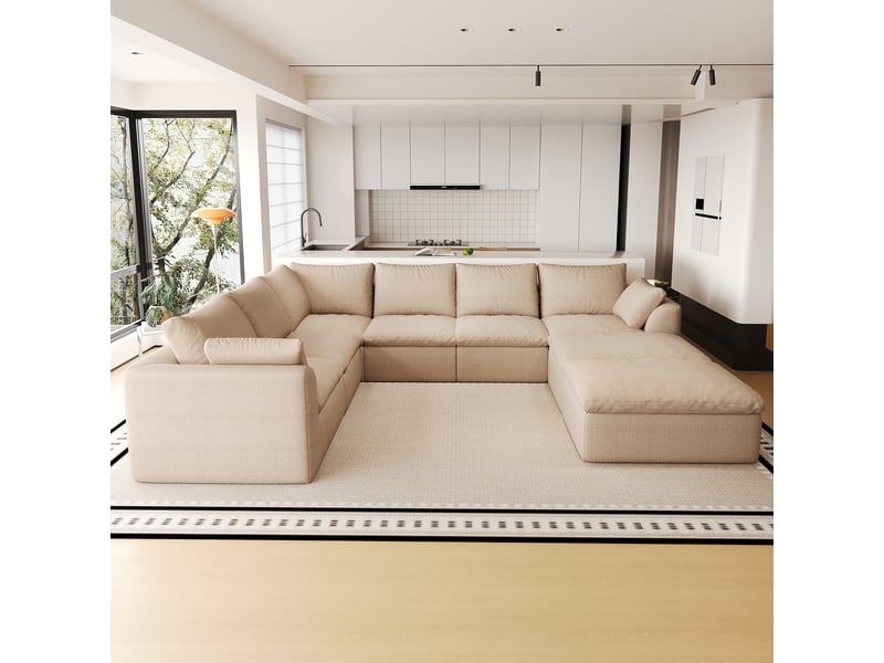 Canapé d'angle 8 places 310x245 cm - mousse haute élasticité - tissu - salon moderne - kaki - Conforama B