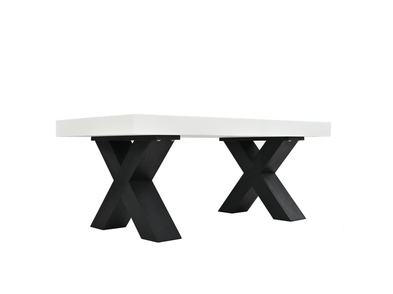 Table basse rectangulaire 100x50x40 cm à pieds en x, mdf blanc et noir - Conforama A