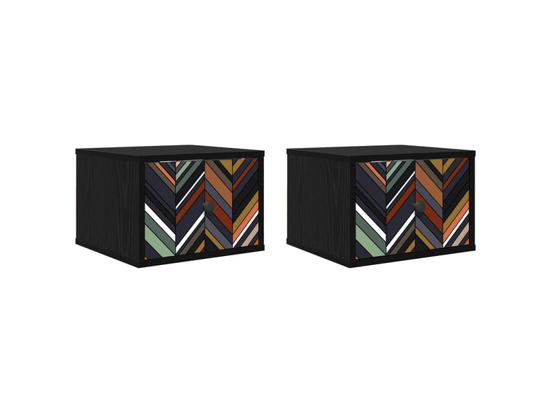 Table de chevet - cabinet de chevet - table de nuit mural ommen 2 pc chêne noir 36 x 33 x 25 cm  - Conforama A