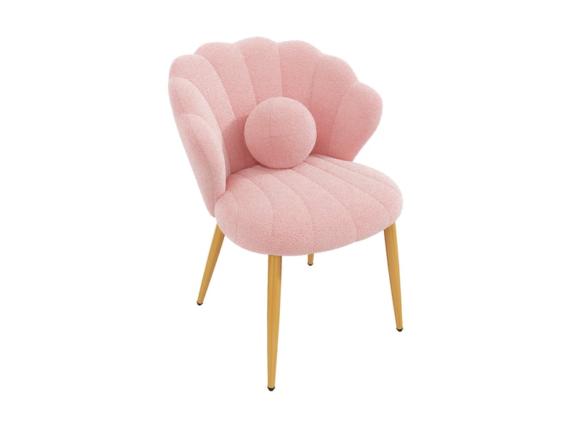  Lot de 4 chaises de salle à manger roses en tissu teddy, dossier coquillage, pieds dorés  - Conforama E