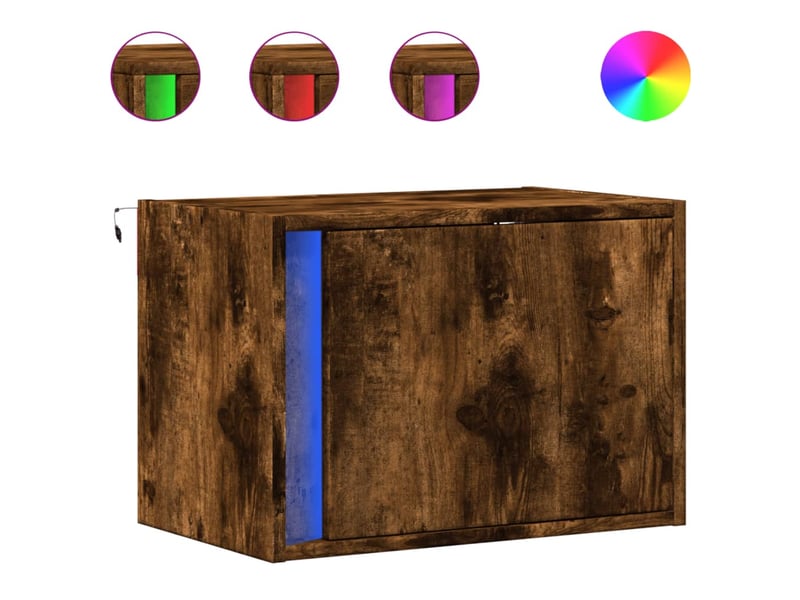 Table de chevet - cabinet de chevet - table de nuit murale avec lumières led chêne fumé - Conforama A