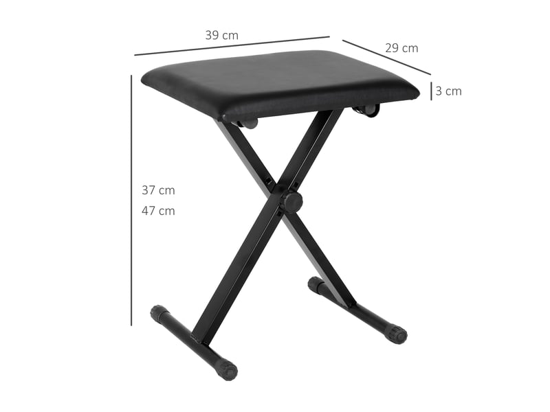 Tabouret de piano noir pliable en x avec hauteur réglable 37-47 cm assise en similicuir dim 39 x 29 cm - Conforama C