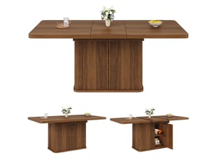 Table extensible effet bois foncé avec rangement, 140 à 180 cm