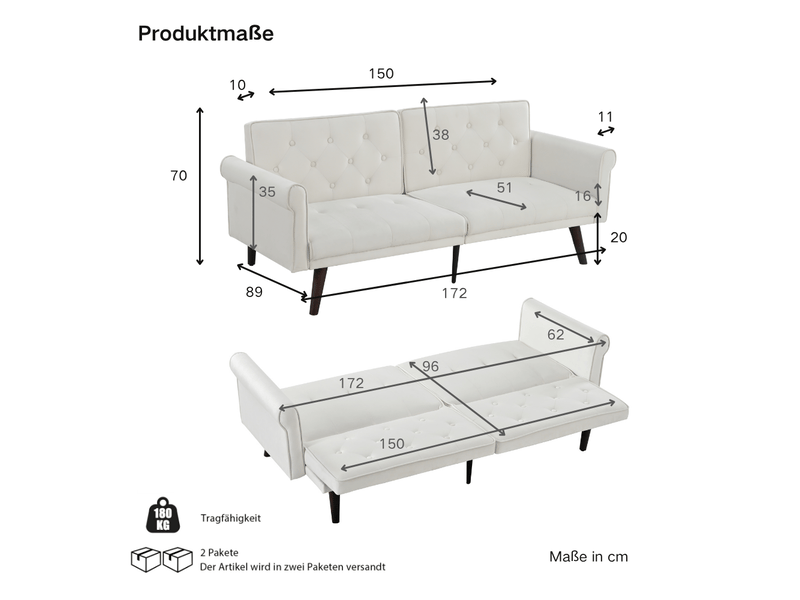  Canapé convertible, canapé-lit – beige, dossier réglable, pour chambre, pour salon  - Conforama R