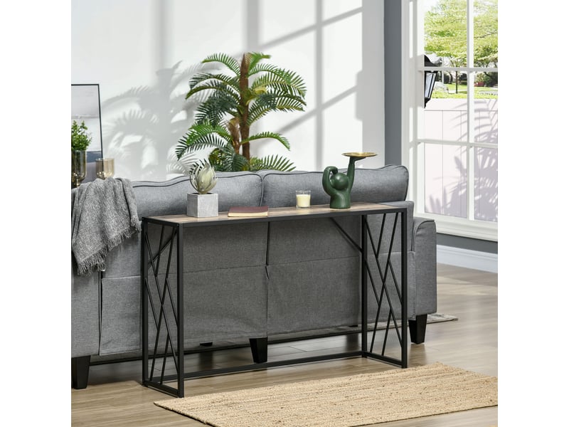  Console d'entrée de style industriel, meuble vintage en acier et bois, 120 x 35 x 75 cm, marron  - Conforama D