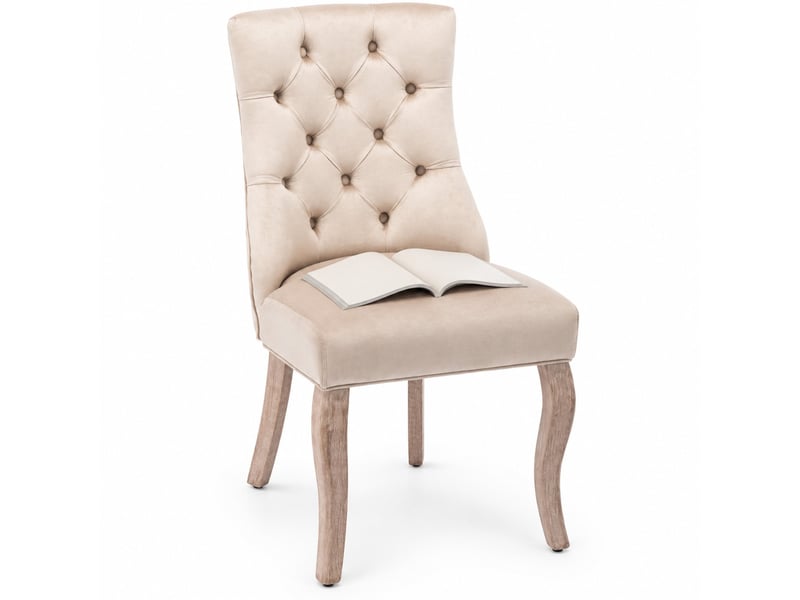  Lot de 4 chaises de salle à manger à dossier haut en velours beige  - Conforama A