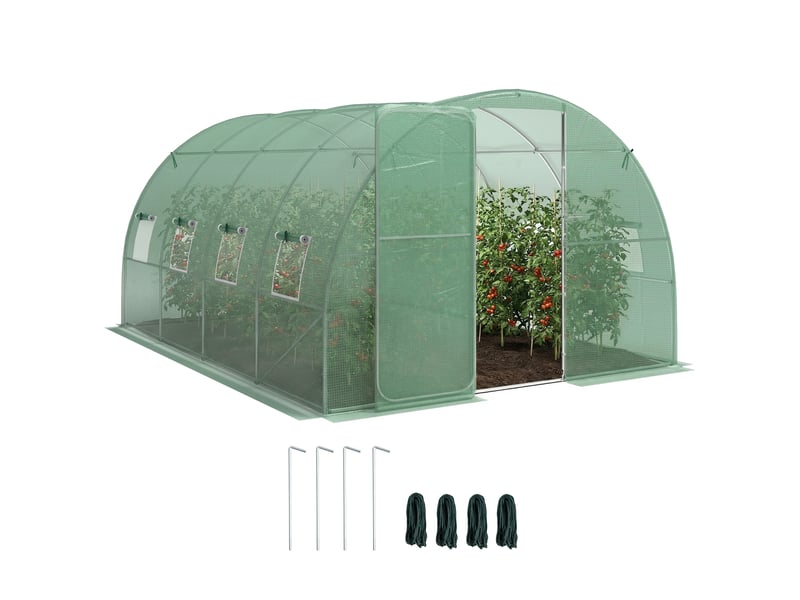  Serre tunnel de jardin 12m², serre de jardin tunnel 295x400x200cm porte et 8 fenêtres, bâche pe 140 gm² vert  - Conforama A