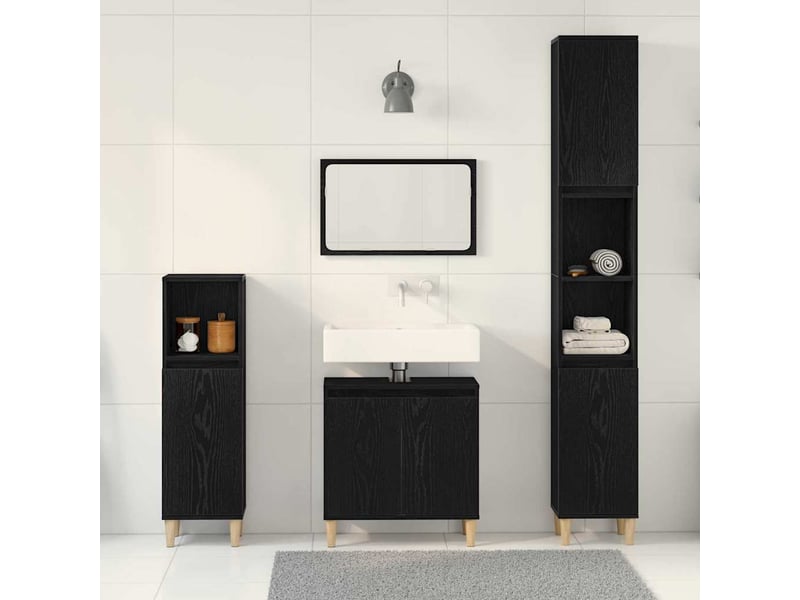 Ensemble de mobilier de salle de bain 3 pc chêne noir cf64319 - Conforama D